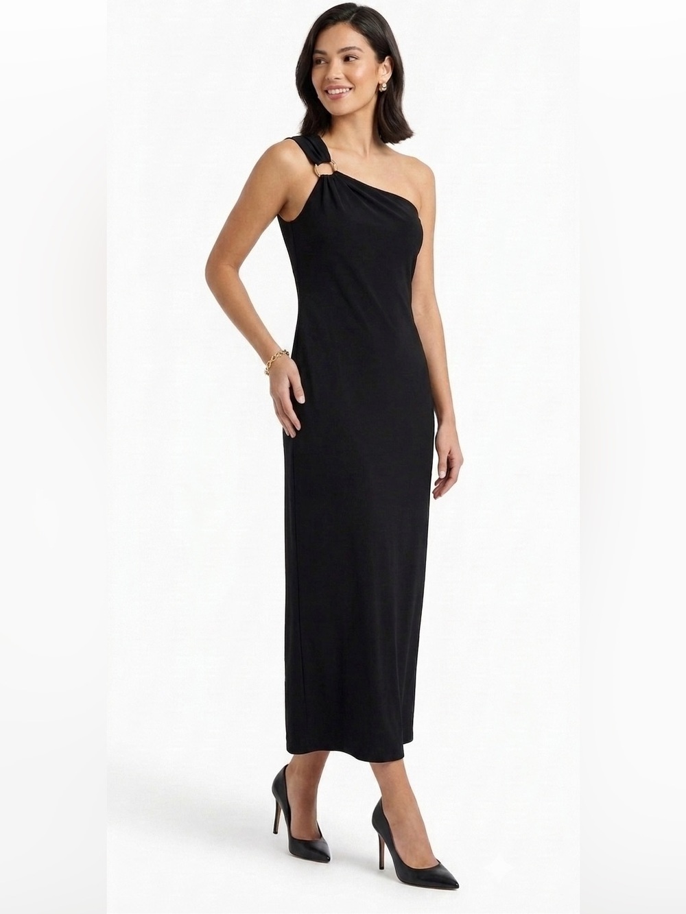 Massimo Dutti Maxi Dress One Shoulder Gold Hardware Small NWT